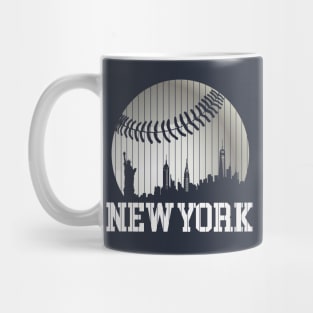 New York NY Skyline Baseball Stripes For Game Day Retro Style Mug